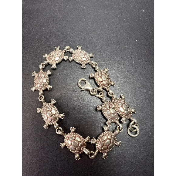 Sterling silver turtles link bracelet - Picture 2 of 11